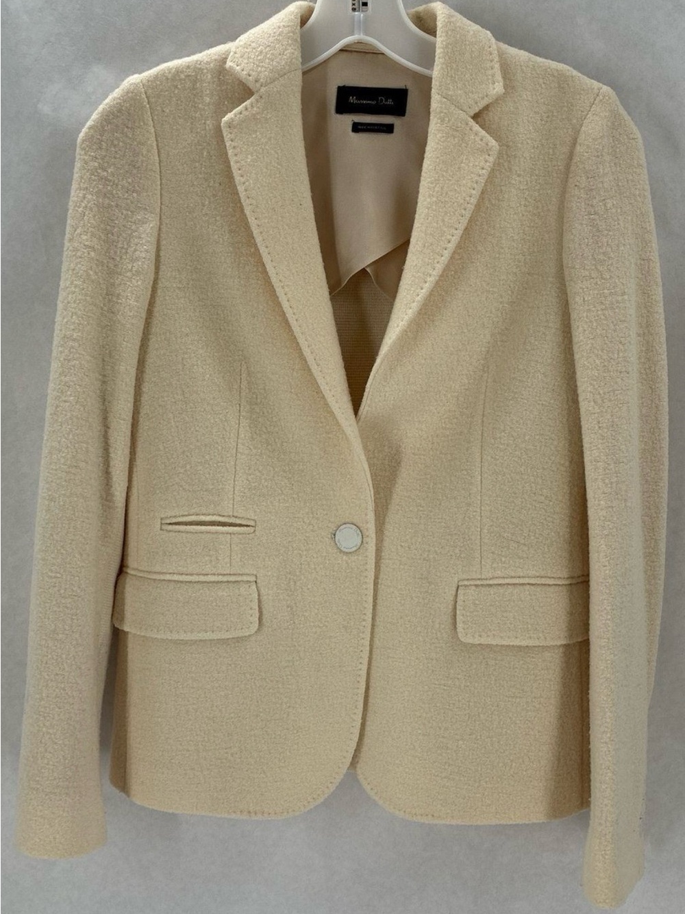 Massimo Dutti Cream Bouclé Single-Button Tailored Blazer
